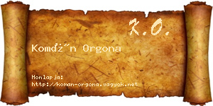 Komán Orgona névjegykártya